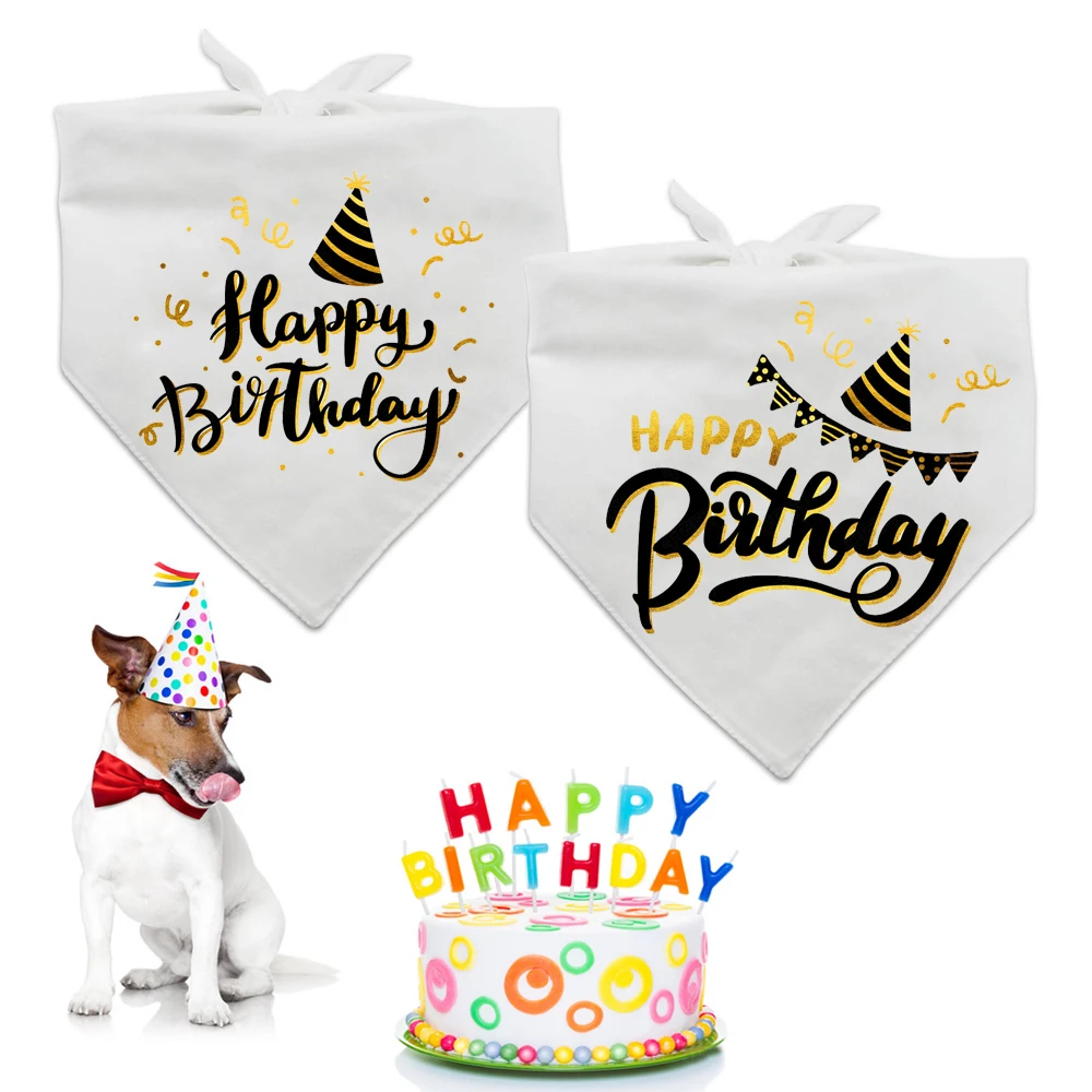 

OEM Happy Birthday Saliva Towel Kerchief Neckerchief Pet Cat Dog Bandana Bibs Scarf Collar for Puppy, White