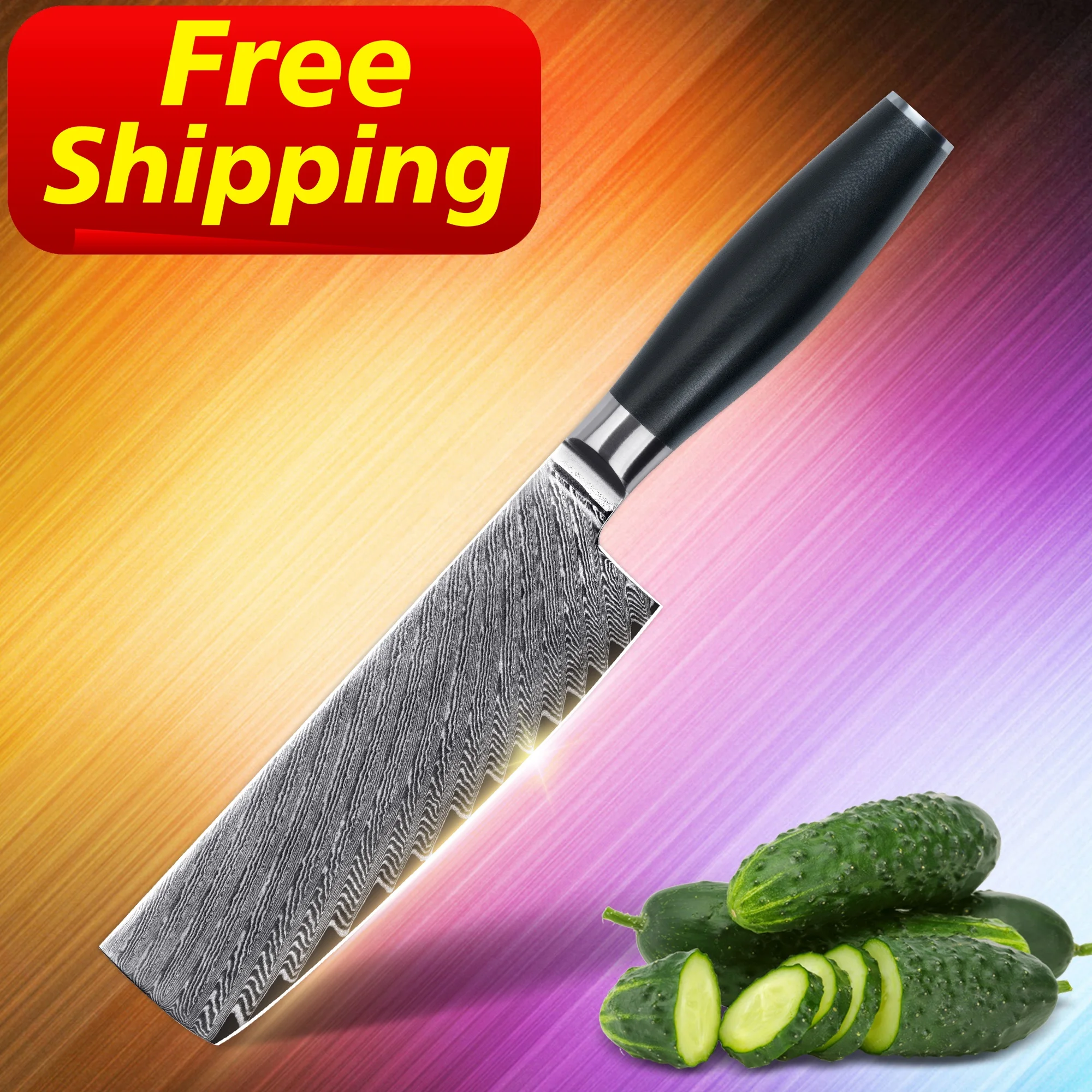 

Free Shipping orders over 100 pcs Pro 67 layers vg10 damascus nakiri knife kitchen knives with olive shape G10 Handle, Customized color