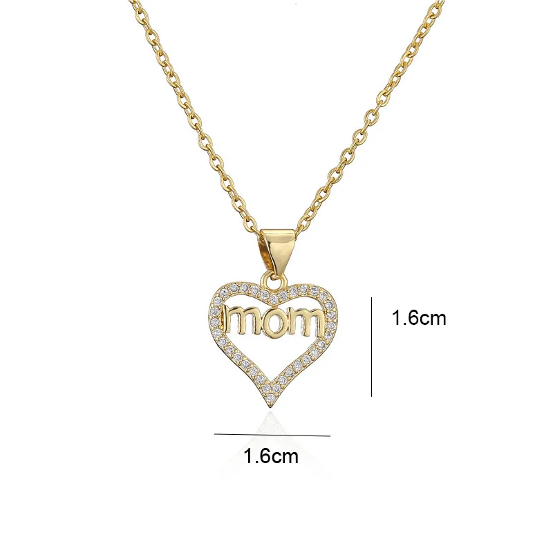 

Gifts for mom gold heart shape copper with real 18K gold crystal name jewelry mom necklace