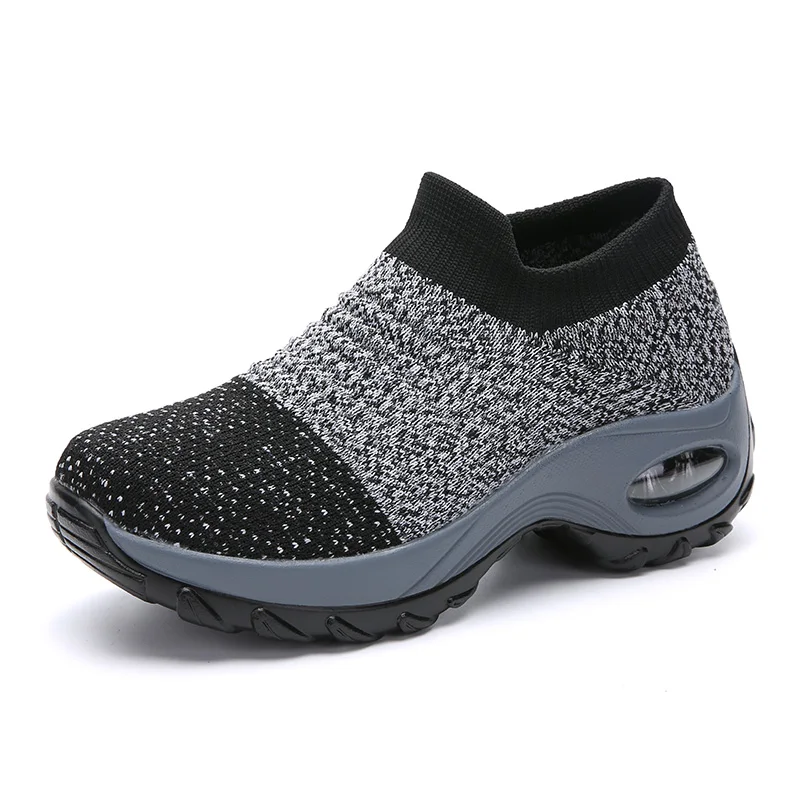 

Wholesale OEM factory knitting woven girls rocking dance shoe ladies loafer cushion fashion sneakers women casual socks shoes