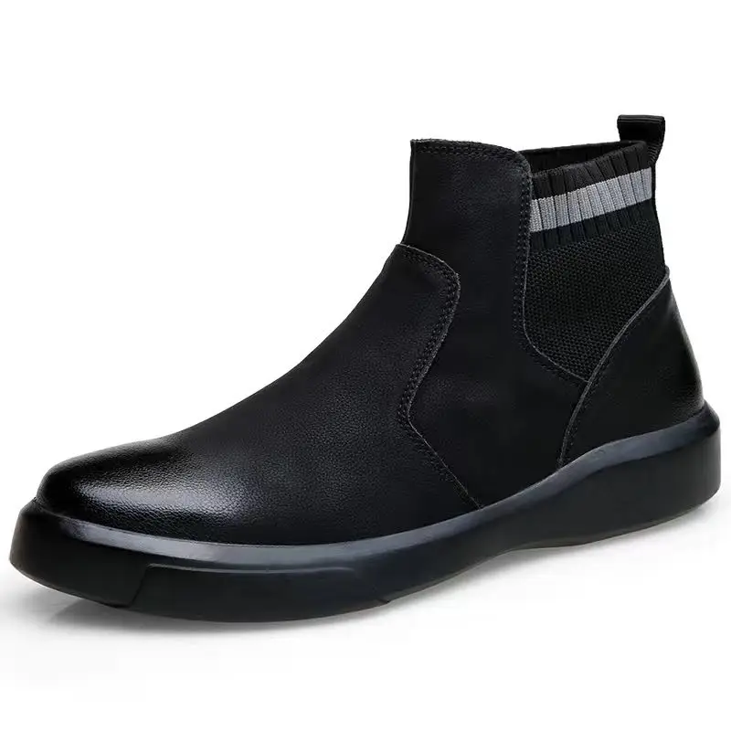 

Hot Style Big Size Men Two - Layer Cowhide Middle - Top Chelsea Leather Boots Winter Boots For Men