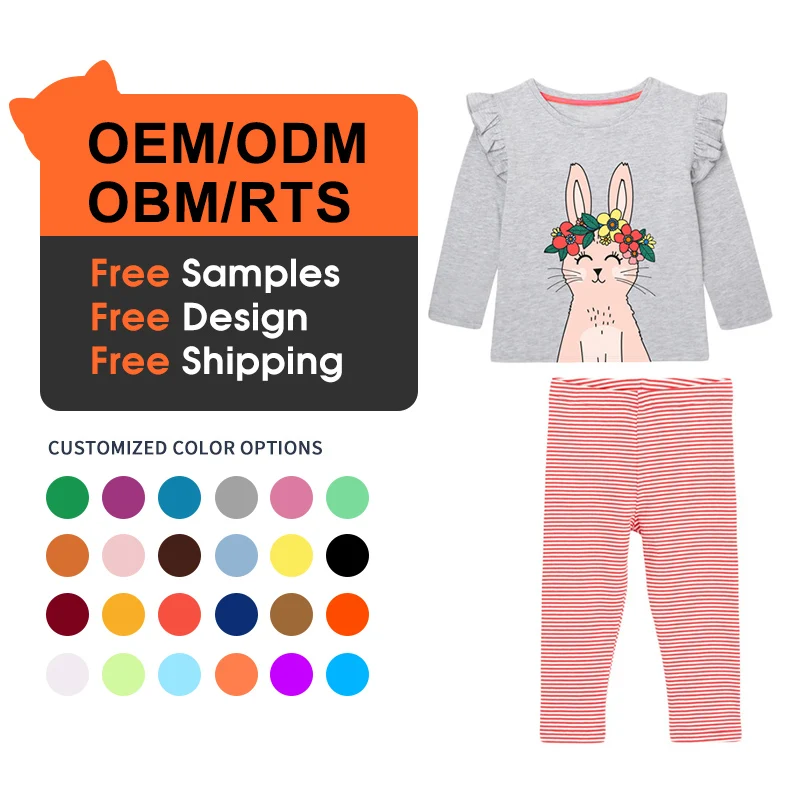 

OA Pay OEM ODM Girls Fashion Long Sleeve Graphic Shirt & Leggings Set Girls' 2-Piece Long-Sleeve Shirts and Pants Playwear Set, Customized color