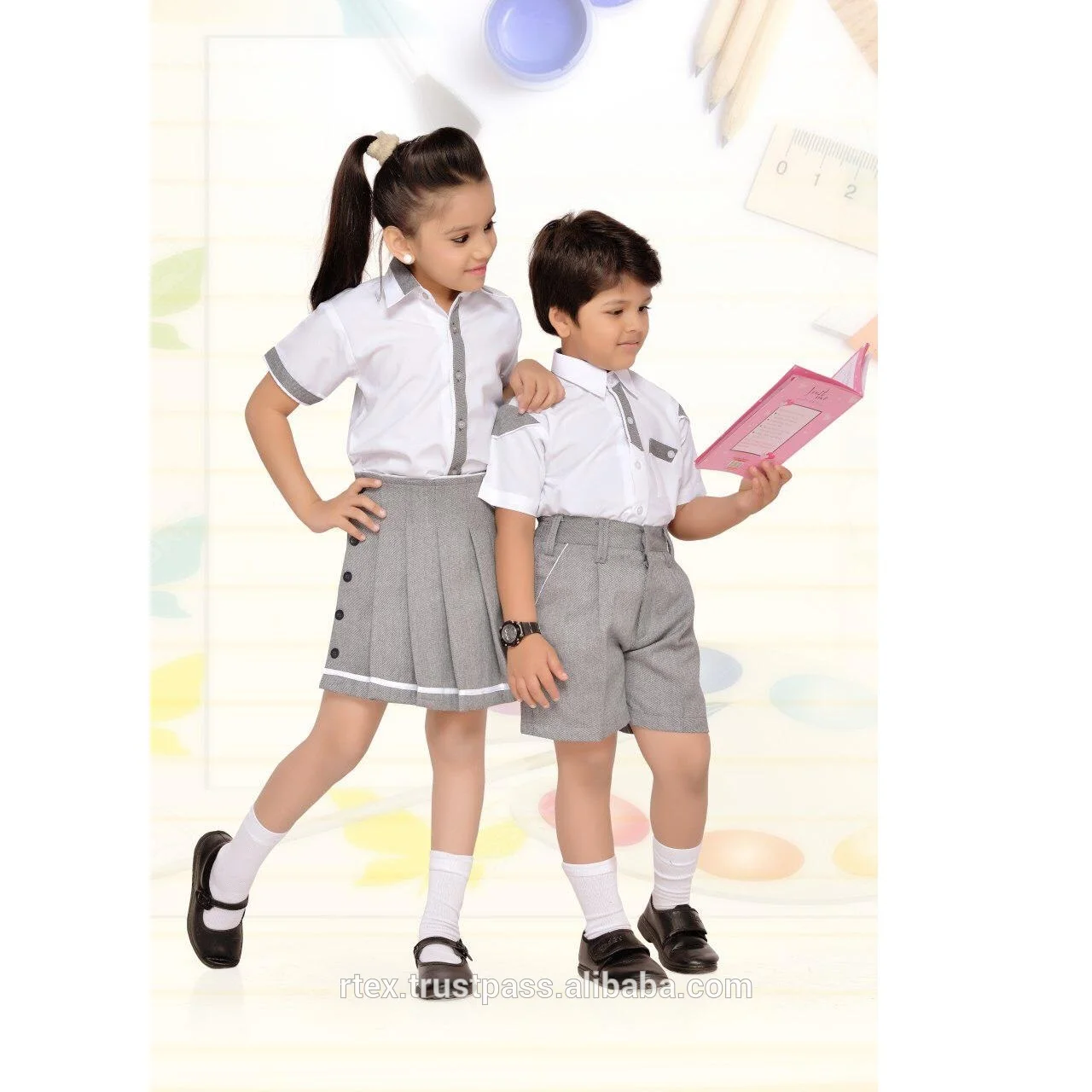 
Customized school uniform with school logo embroidered or printed for all age - S32 