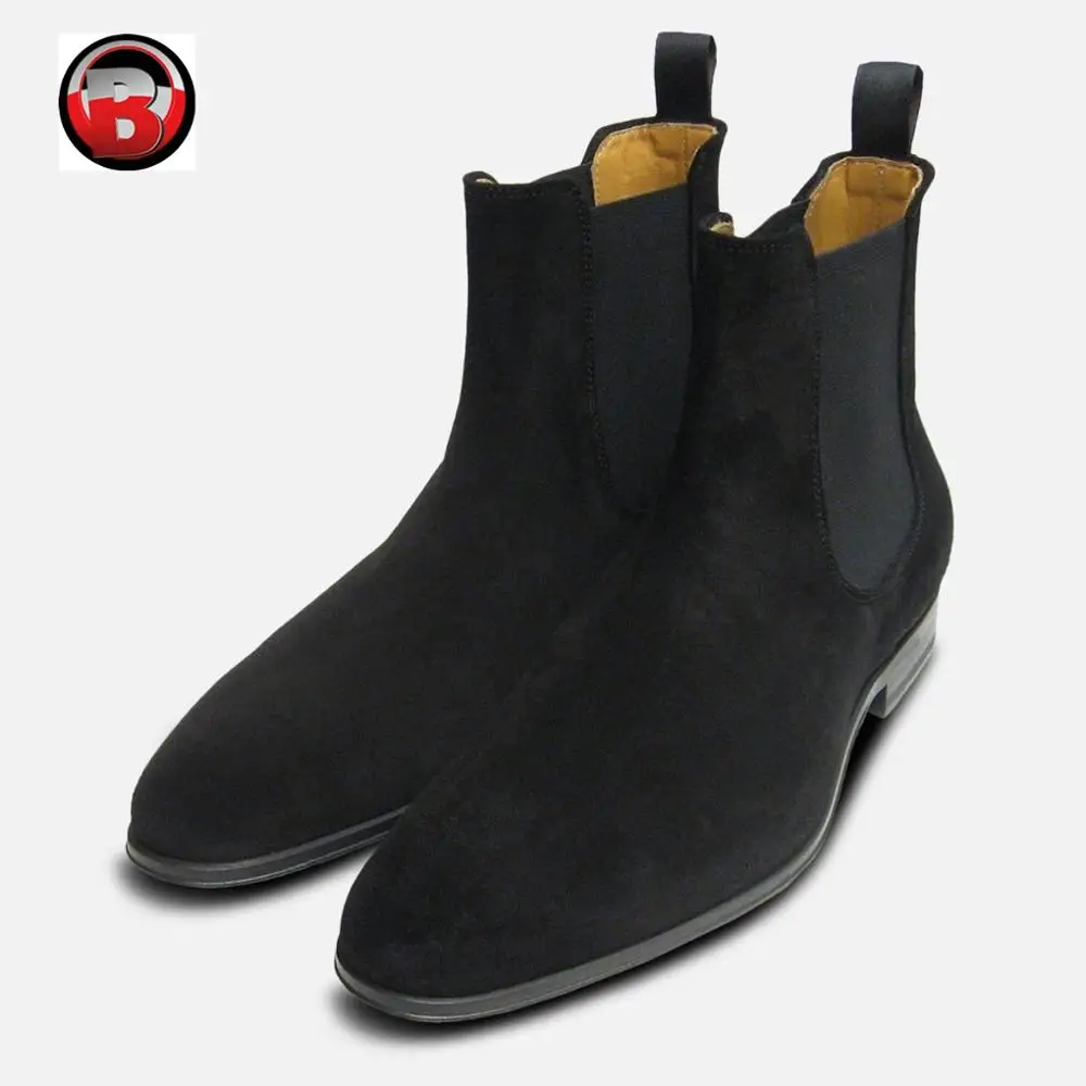 Black Suede Chelsea Boots Men,Hand Made 
