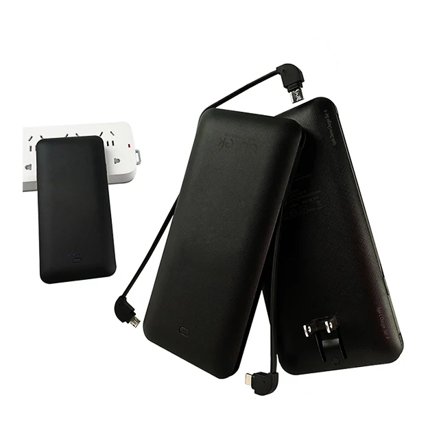 

New mobile power supply 10000mAh with AC plug and 3 built-in cable mobile power supplies settpower RSQ3-A, Black,white