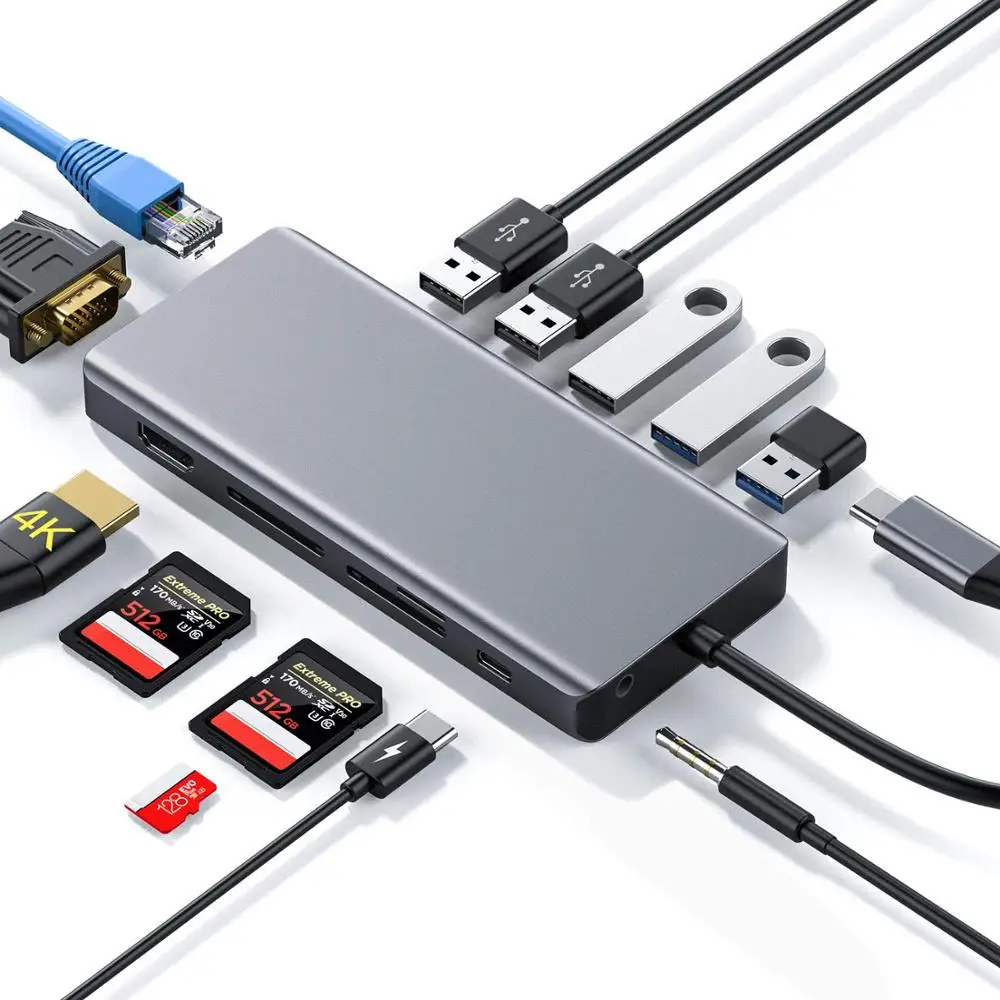 
13 in 1 USB C HUB with Ultra HD 4K adapter - Type C HUB Adapter - Type c Hub for Computer, Macbook Air, Pro, and iMac 