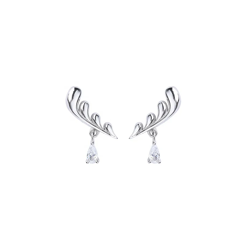 

S925 silver simple antler earrings Korean temperament small clear wild earrings