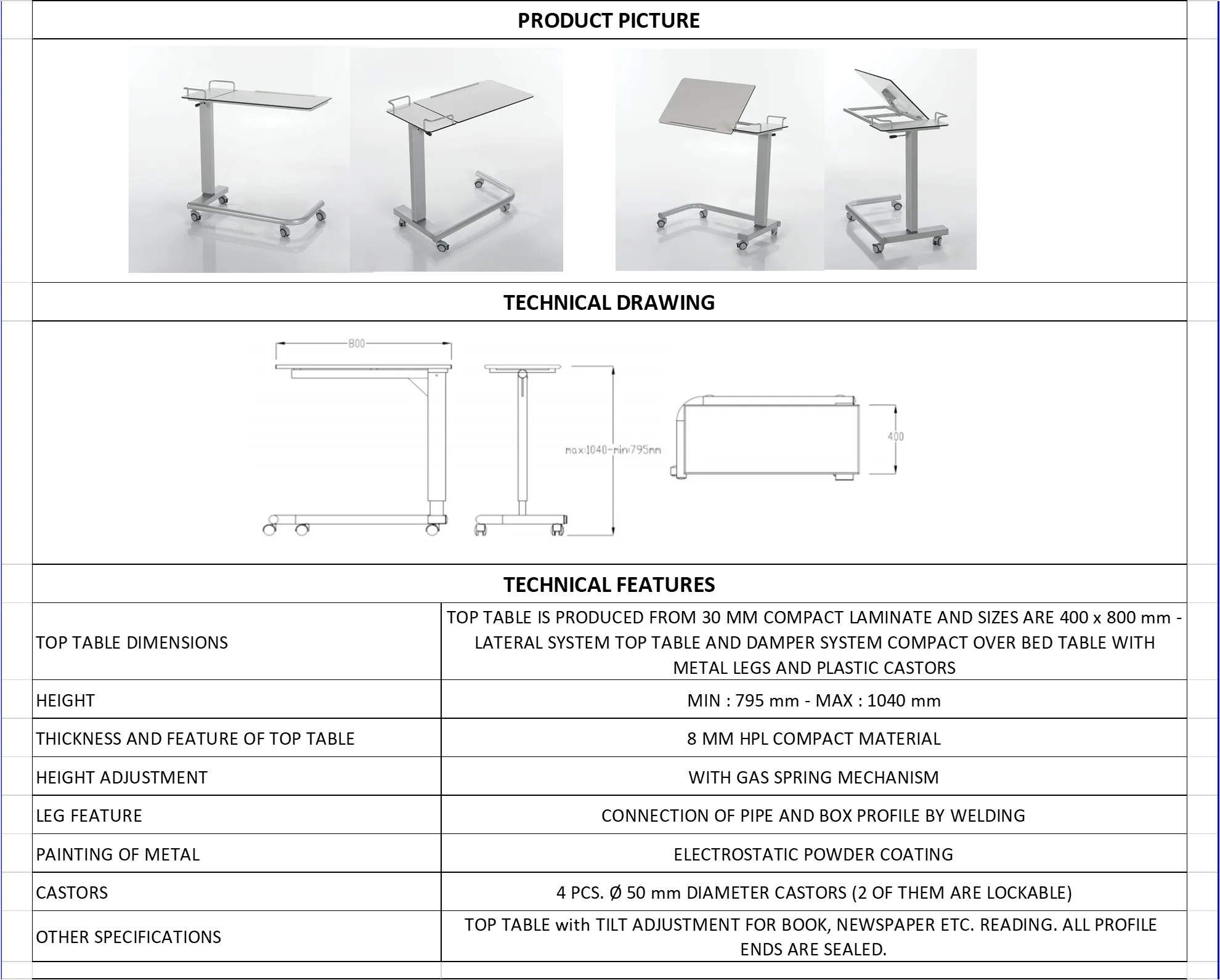 Compact Overbed Table Buy Overbed Tables Over Bed Table Height