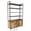 Indian Metal Wood Antique Vintage Industrial Book Shelf with 3 drawer 1 door Industrial Metal Wood Living Room Bookcases