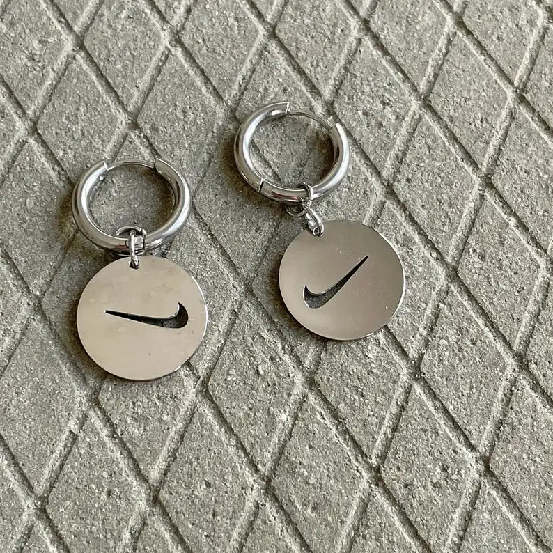 

Street Dance style custom name hoop earrings gold stainless steel hophop jewelry swoosh check mark dangle hoop earring for women