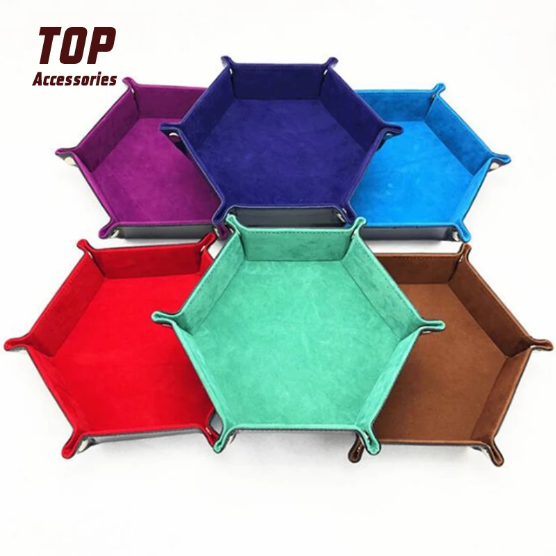 

Hot Sale Folding hexagon Leather Dice Trays Desktop Custom Dice Trays