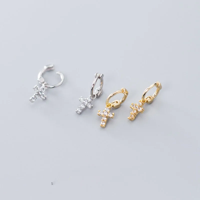 

E4633 Romantic Hip Hop Jewelry 925 Silver Cross Earring Ear Button Female Drill