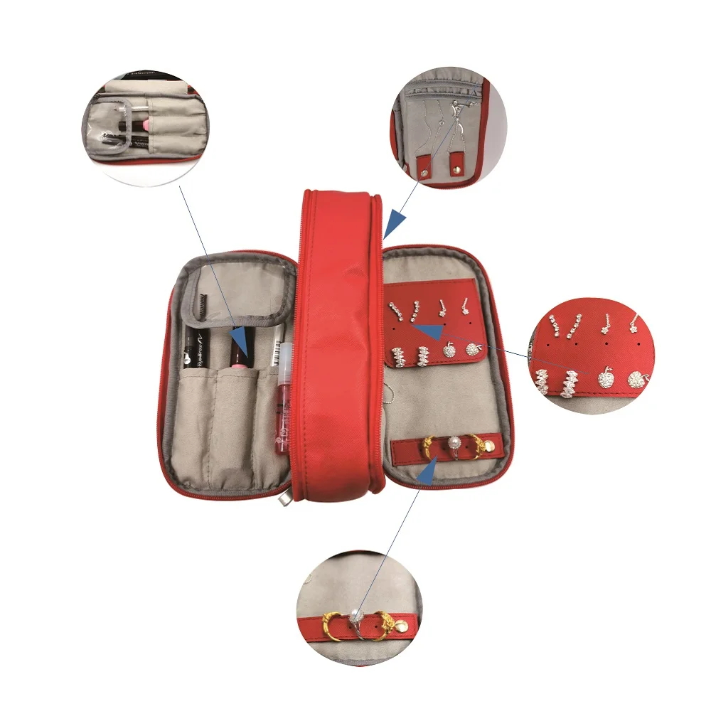 

Fashion PU cosmetic jewellery 2 in 1 organizer travel bag, Red/pink
