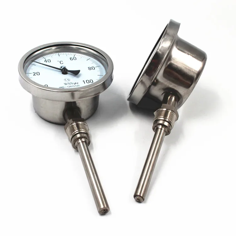 WSS-411 100mm 0-100C Bottom Connected Industrial Bimetal Thermometer Pipe Thermometer Customized Probe and Thread