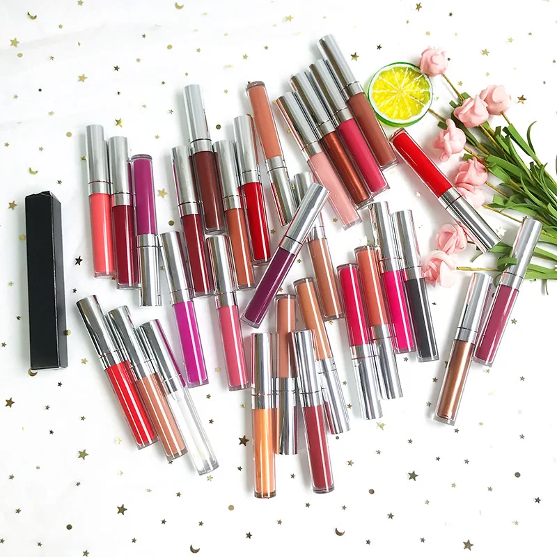 

oem makeup gloss 30 colors sliver tube with lip liner waterproof organic matte cruelty free private label liquid lipstick