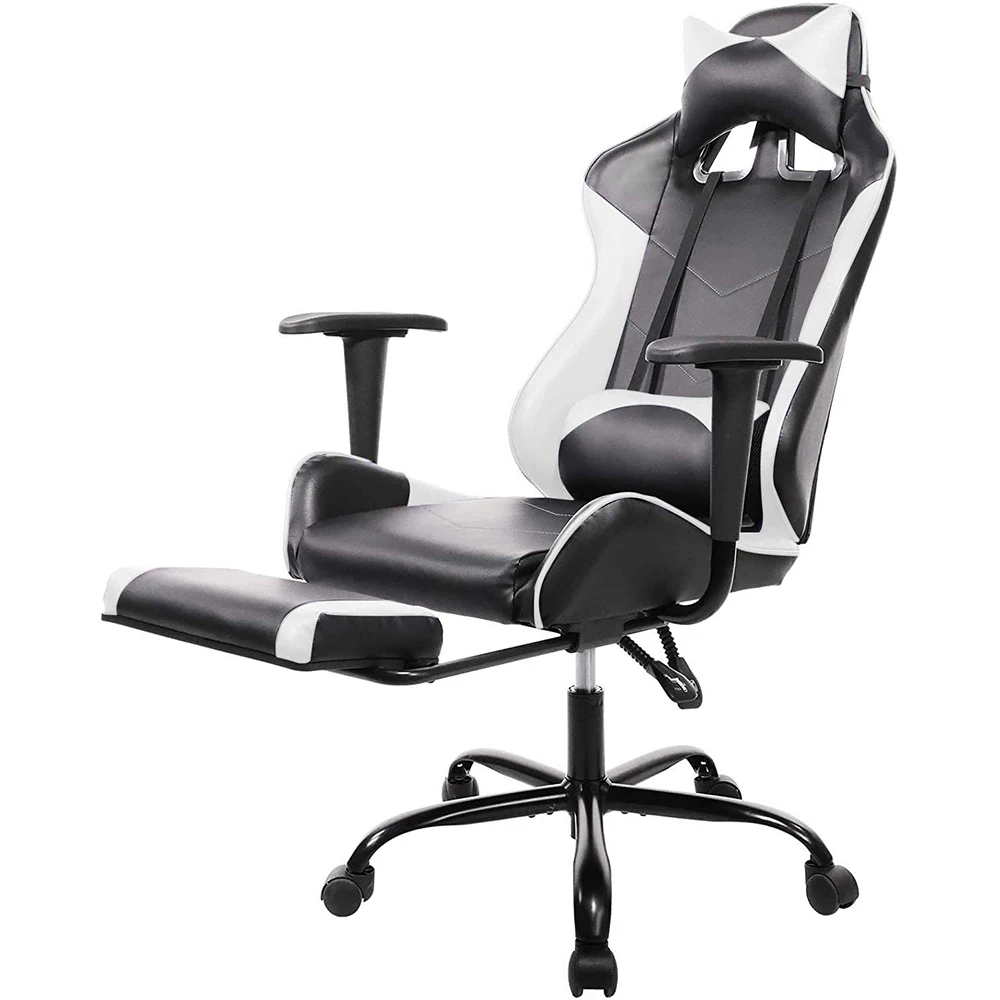 

SMUGDESK High Back Computer Office Racing Chair Headrest Swivel Rocking Desk with Footrest White