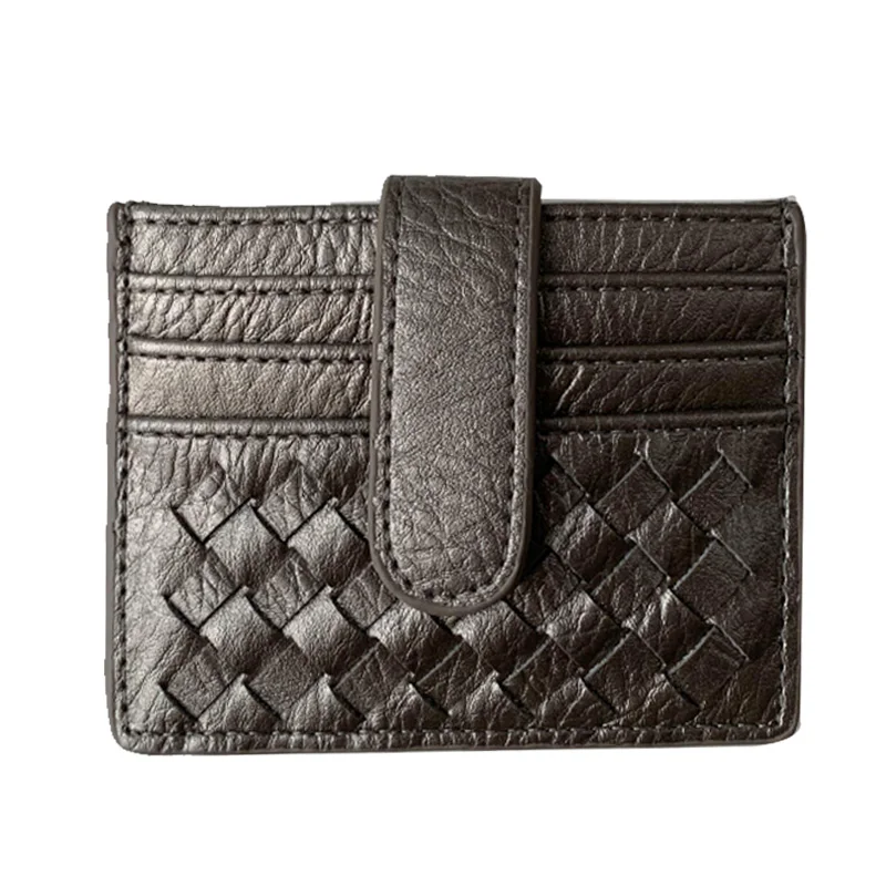 

2020 High Quality Leather Woven Pattern Card Pack Mini Money Clip Fashion Women Wallet