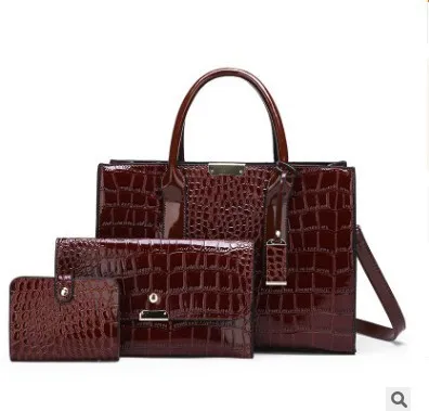 

Wholesale Shiny Alligator leather crossbody women hand bags ladies Crocodile tote shoulder bag women 3pc Set handbags, 3 colors available