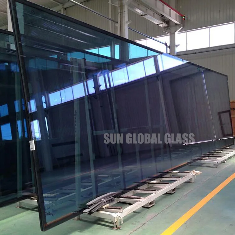 High quality blue insulated glass sound proof low e tempered double glazing panels curtain wall window door greenhouse price