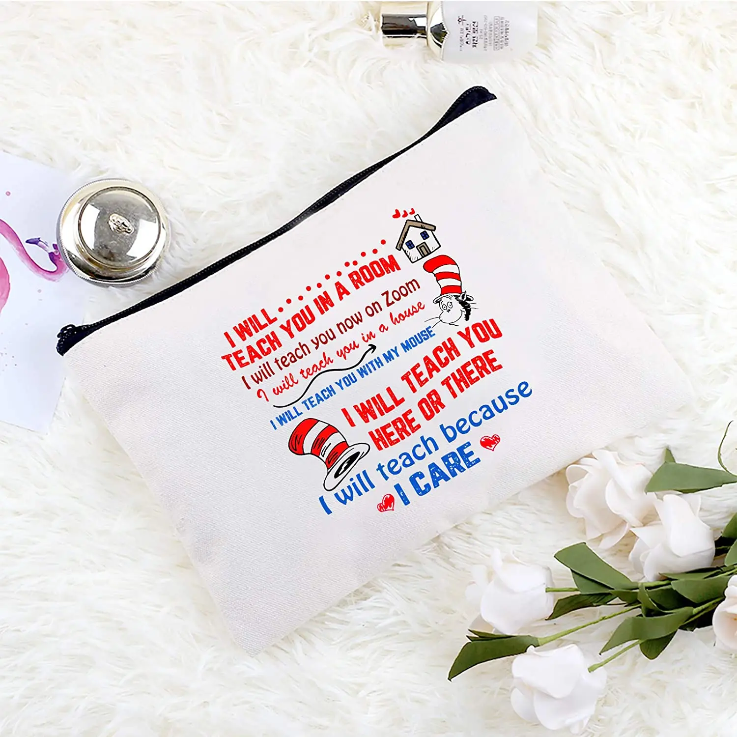 

Canvas Cosmetic Bags Set Printed Makeup Bags with Zipper Multi-Functional Canvas Travel Pouch for Women Girls Vacation Travel