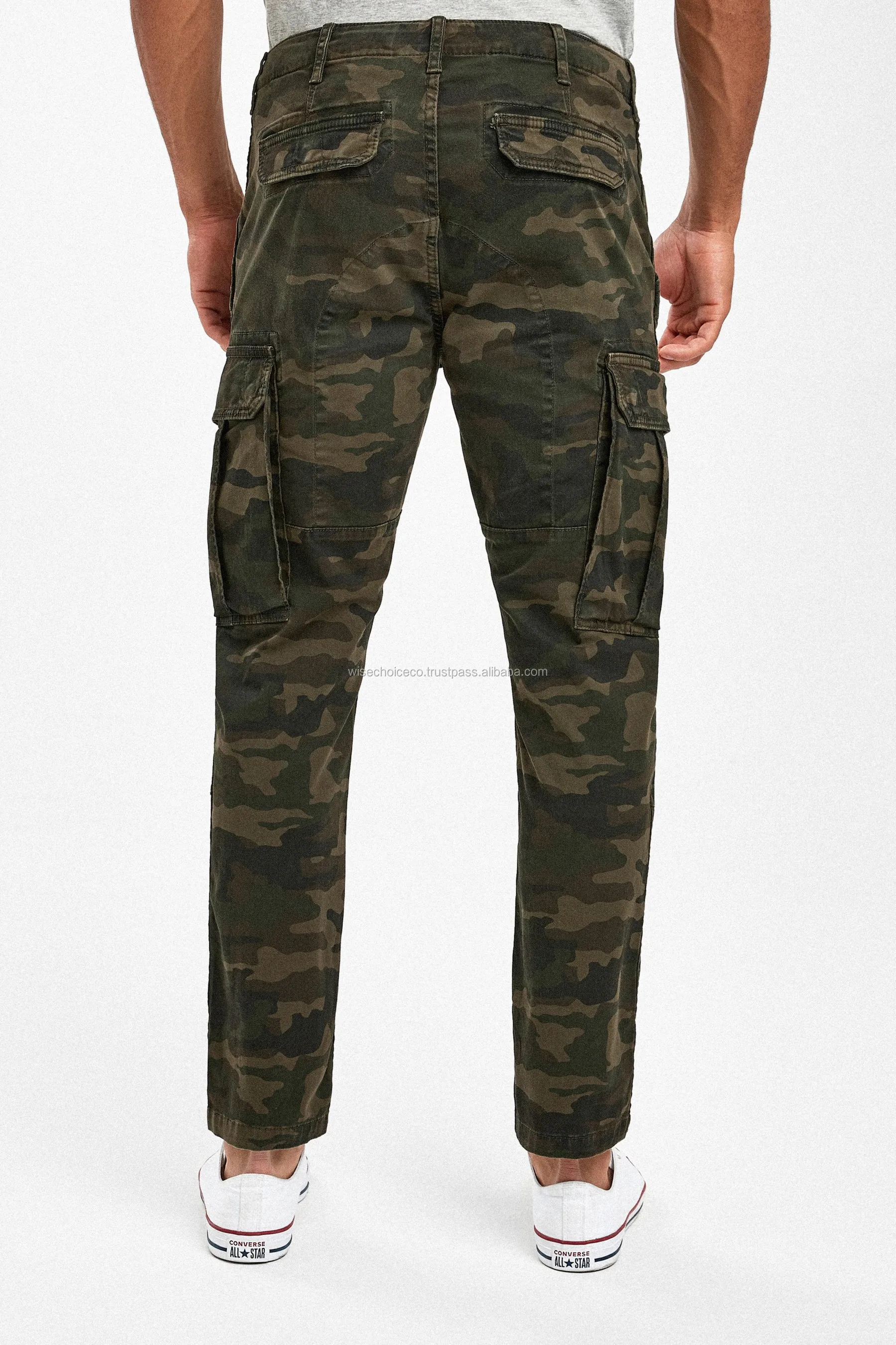 Military Men Elastic Waist Cargo Work Plain Pants Combat Camo Army Style Trouser