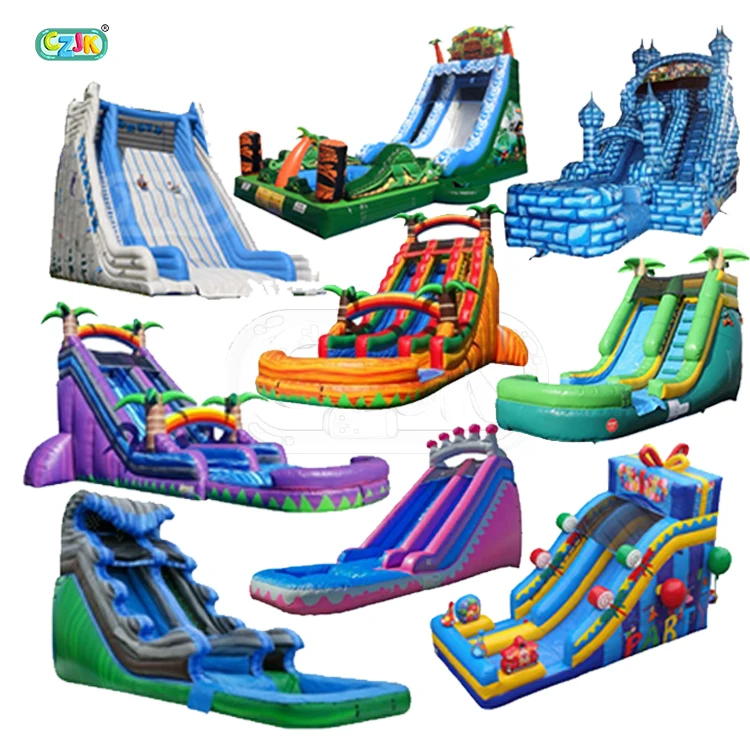 
hot commercial tropical palm tree jungle pool inflatable water slide for sale 