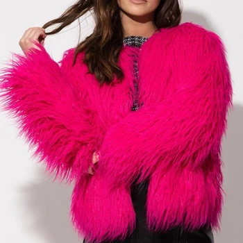 hot pink faux fur coat