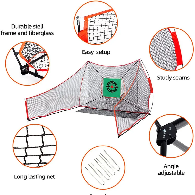 

10x7ft Baseball Practice Hitting Pitching Net with Strike Zone and Protective Wings