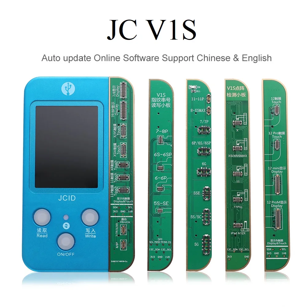 

Drop Shipping JC-V1S with True Tone/Battery/Fingerprint/Dot Matrix Detection Boards for iPhone 8-12 Pro Max, Blue