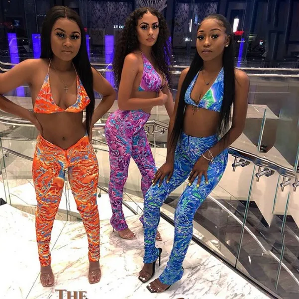 

Sexy Hot Club Bodycon Women Two Piece Sets Bralette And Leggings Zipper Party Fashion Printed Sleeveless Co-ord Outfits, Black