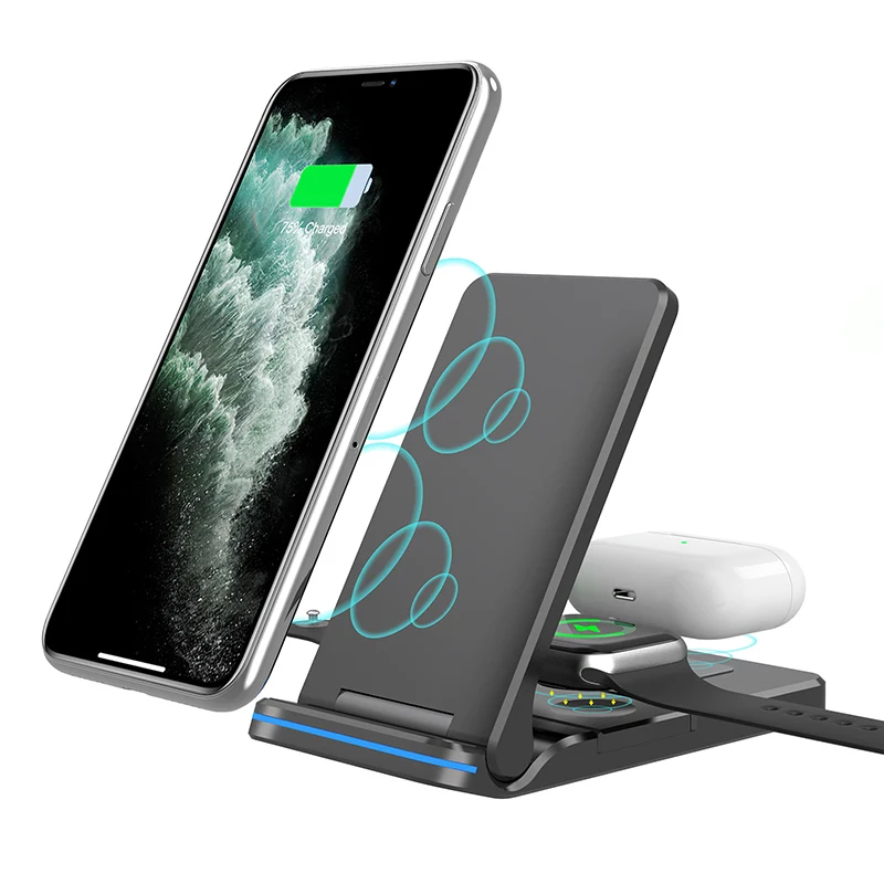 

2021 new arrived custom logo portable 3 in 1 table charger qi wireless charger, Black white