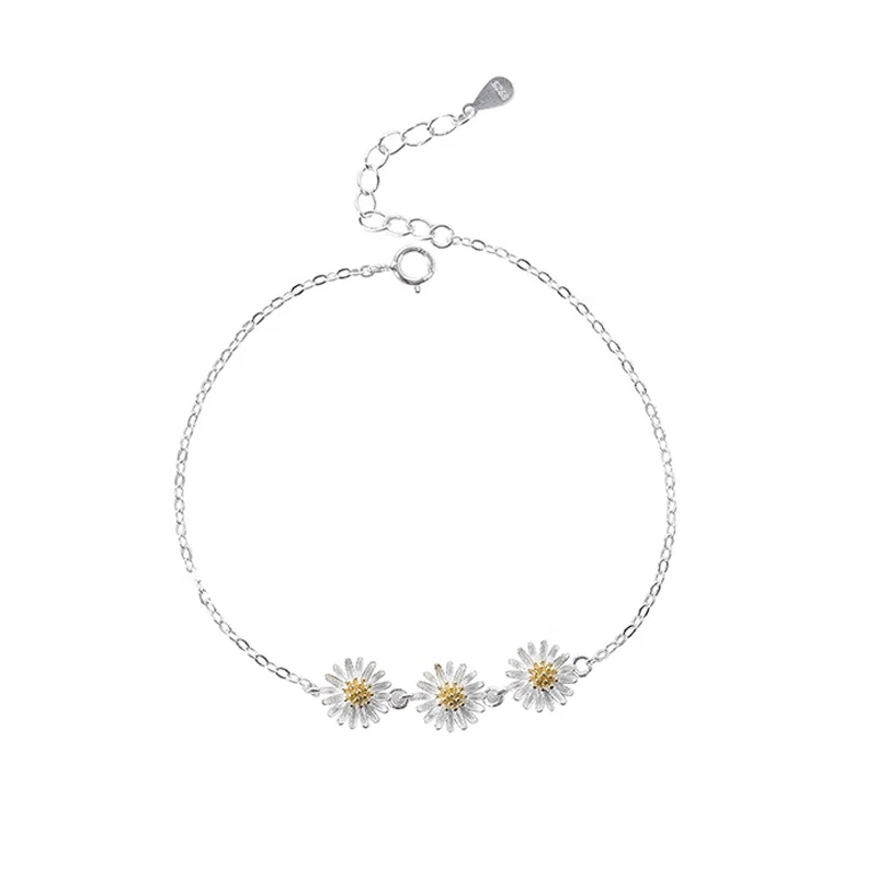 

Wholesale fashion jewelry 925 sterling silver cute daisy flower bracelet for girls