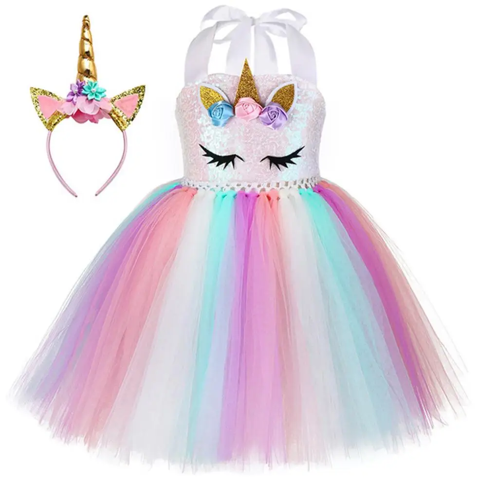Rainbow Party Unicorn Headband Teenage Girls Tutu Dress Baby