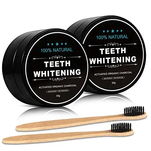 

2 Pack Activated Charcoal Teeth Whitening Powder Natural Coconut Teeth Whitener 30g with tooth brush, Black