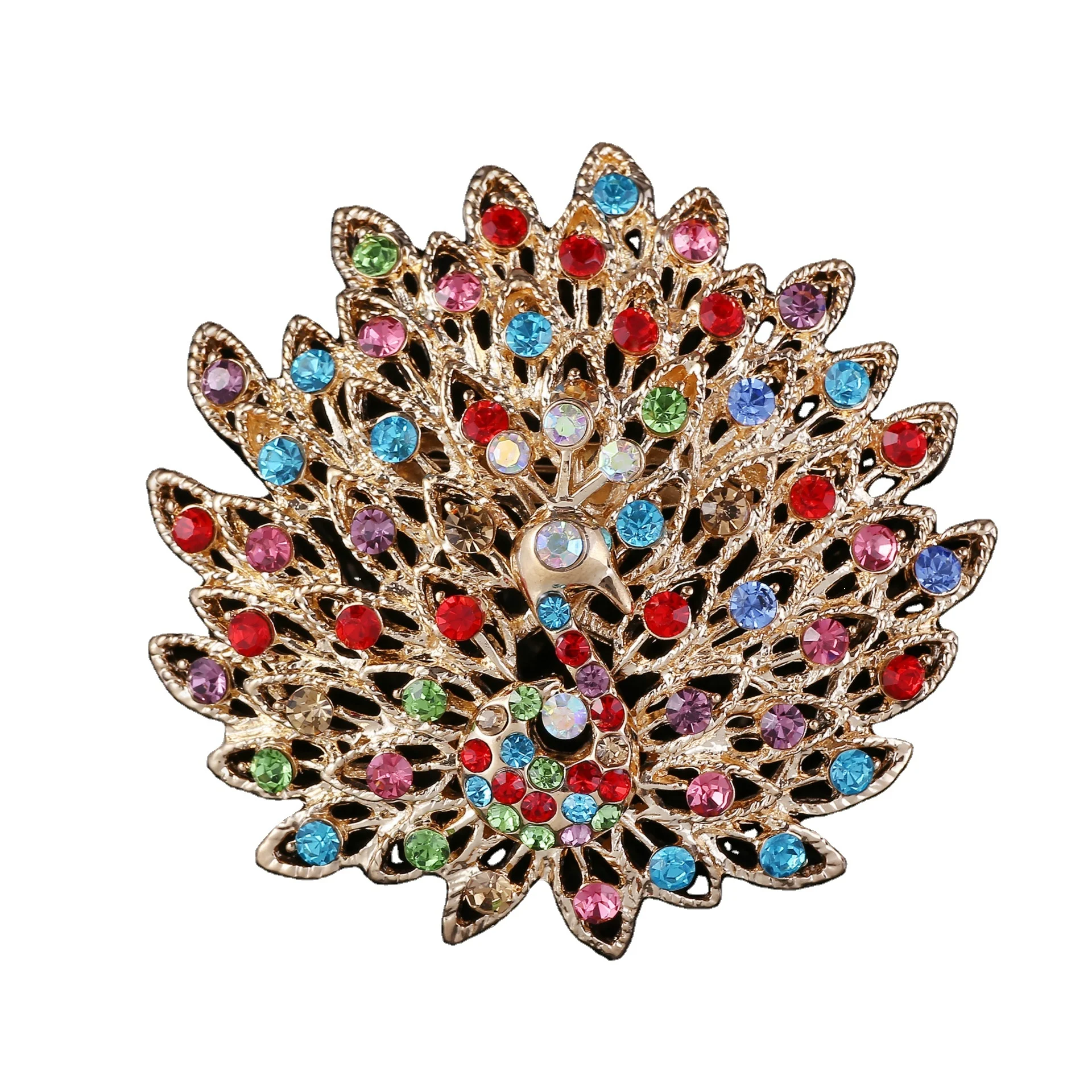 

XILIANGFEIZI Wholesale Vintage Rhinestone Metal Jewelry Animal Broche Women Saree Decoration Large Pin Fancy Peacock Brooches, Colors