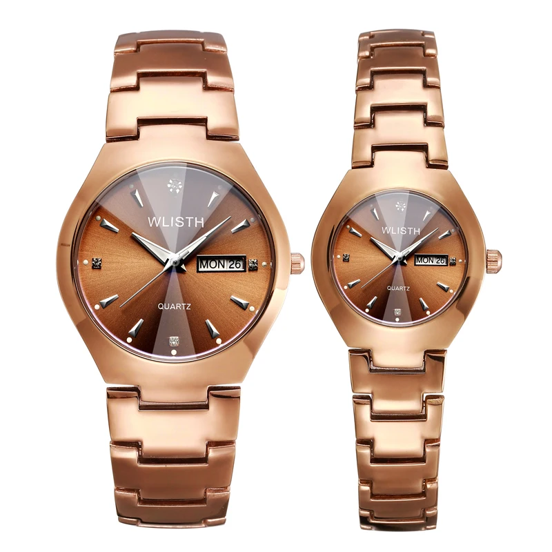 

Couple student watch waterproof luminous calendar steel band stainless steel watch gift set