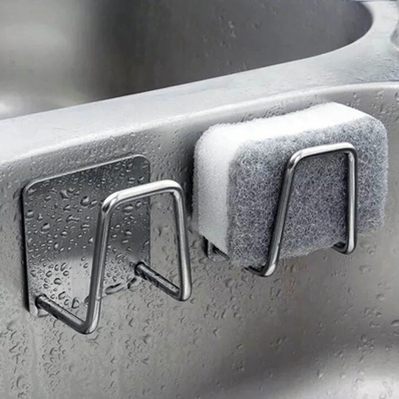 

Kitchen Stainless Steel Sink Sponges Holder Self Accessories Storage Organizer Adhesive Drain Drying Rack Wall Hooks
