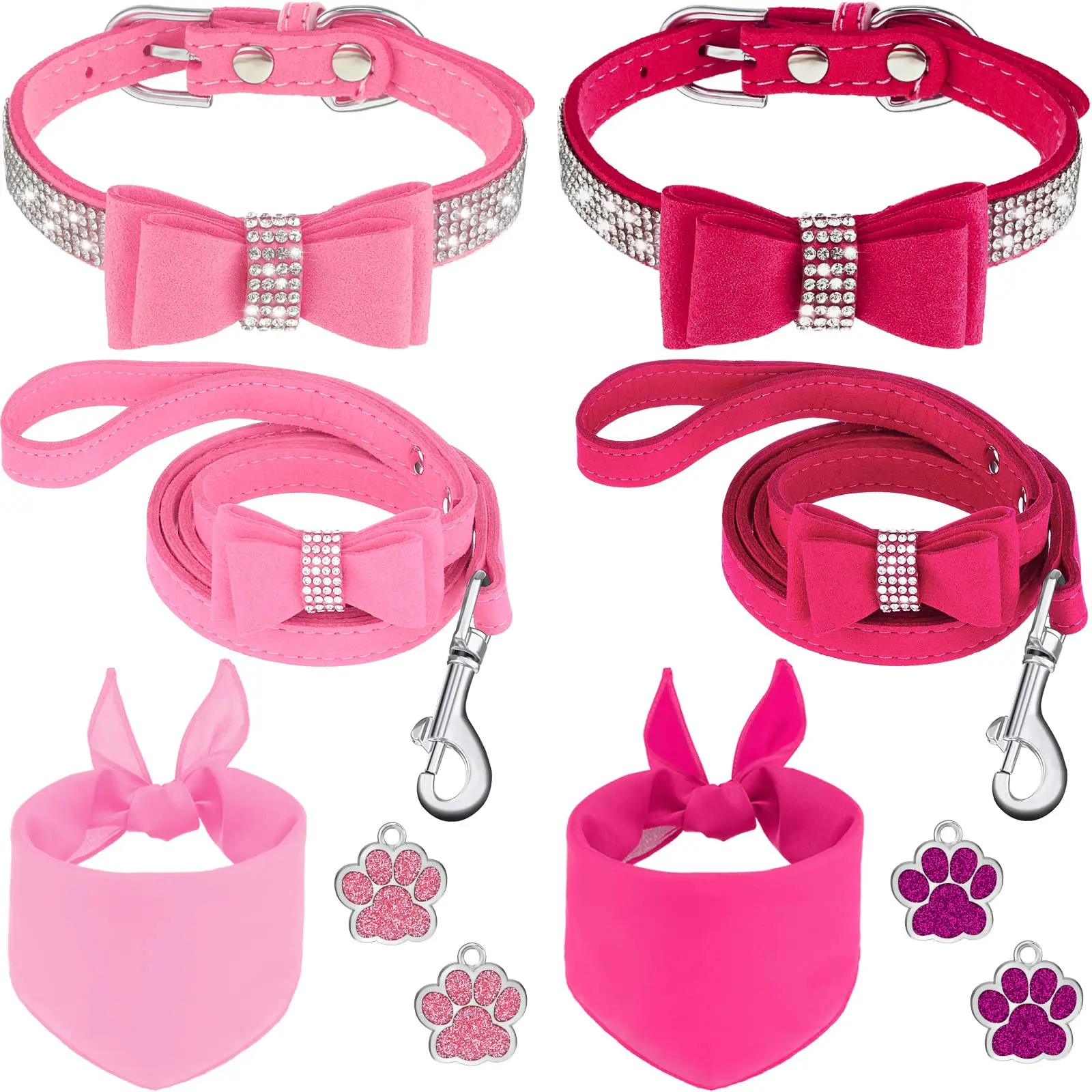 

Luxury Bling Rhinestone Bow Tie Soft Leather Velvet Pet Dog Bow Collar, Picture shows