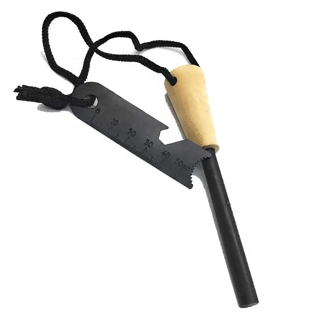 

Multipurpose Survival 8mm Fire Flint Rod Magnesium Firestarter With Wooden Ruler Handle, Firestarter wood handles