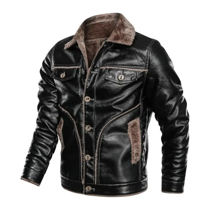 

New Arrivals Faux Fur Men Winter Thickening Warm Jaket Turn Down Collar Black Brown Motorcycle Leather Jackets