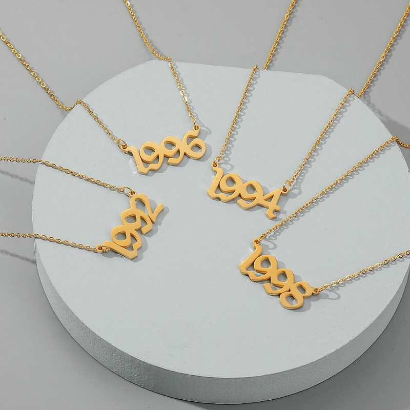 

Women Men Jewelry Custom Stainless Steel Gold Plated Established Birthyear Number Babygirl Birth Year Necklace