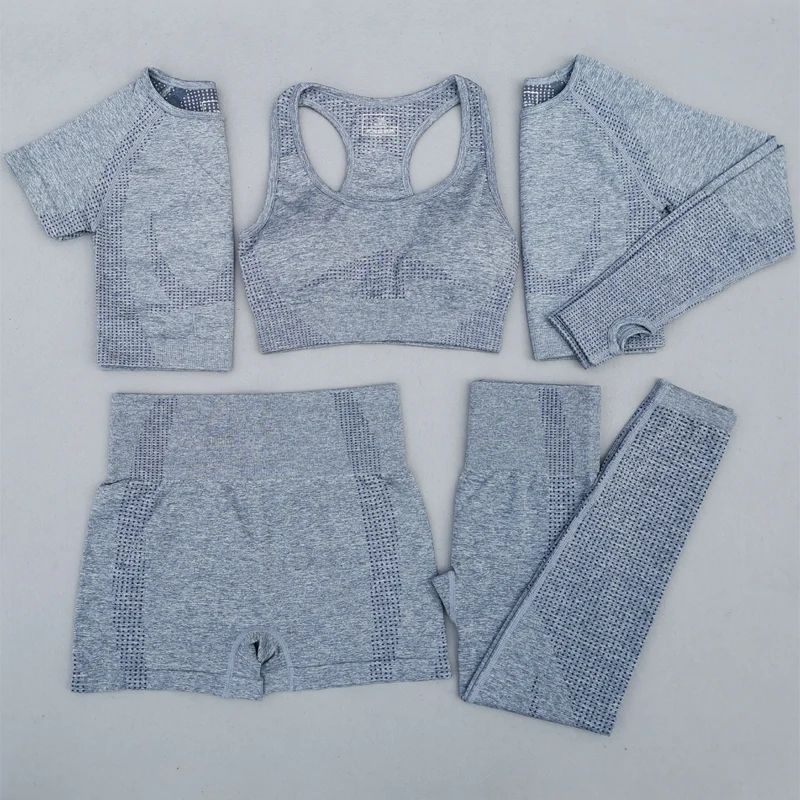 

Wholesale hot selling yoga 5-pieces set women seamless gym yoga set workout clothes, Customized colors