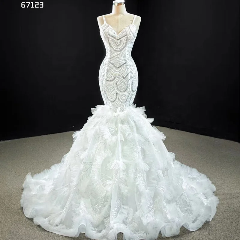 

RSM67123 Jancember Mermaid Sleeveless Beautiful Dress Latest Luxury Wedding Dress, Ivory