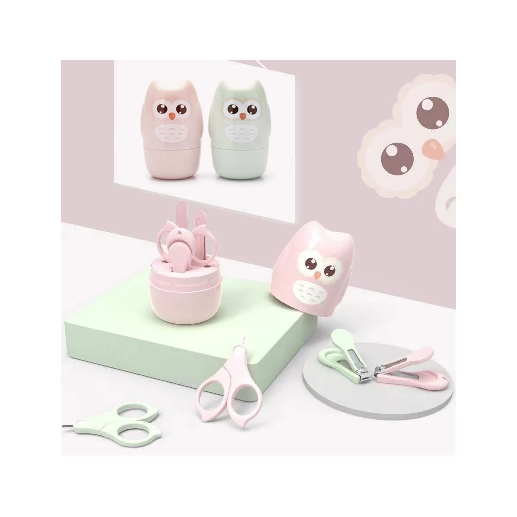 

4 In 1 owl Shape Baby Healthecare Kit With Safety Scissors Glass Nail File Nose Tweezers Baby Nail Clipper Set