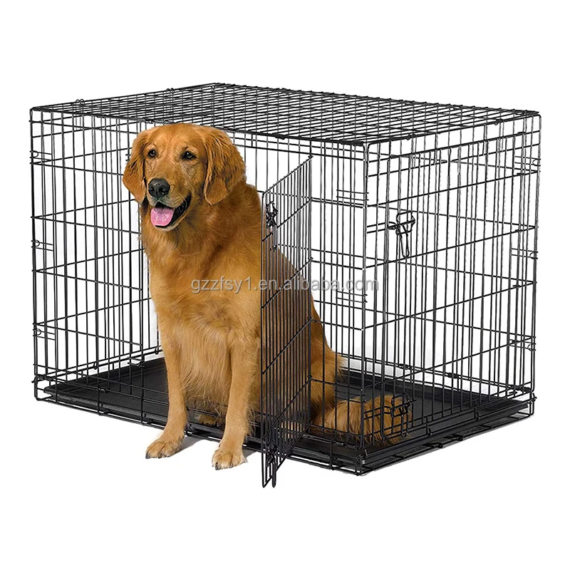 

Dog Kennel One Side Door Divider Panel Handle Plastic Tray Metal Crate Fold able Puppy Supplies Cage pet Crates for puppy
