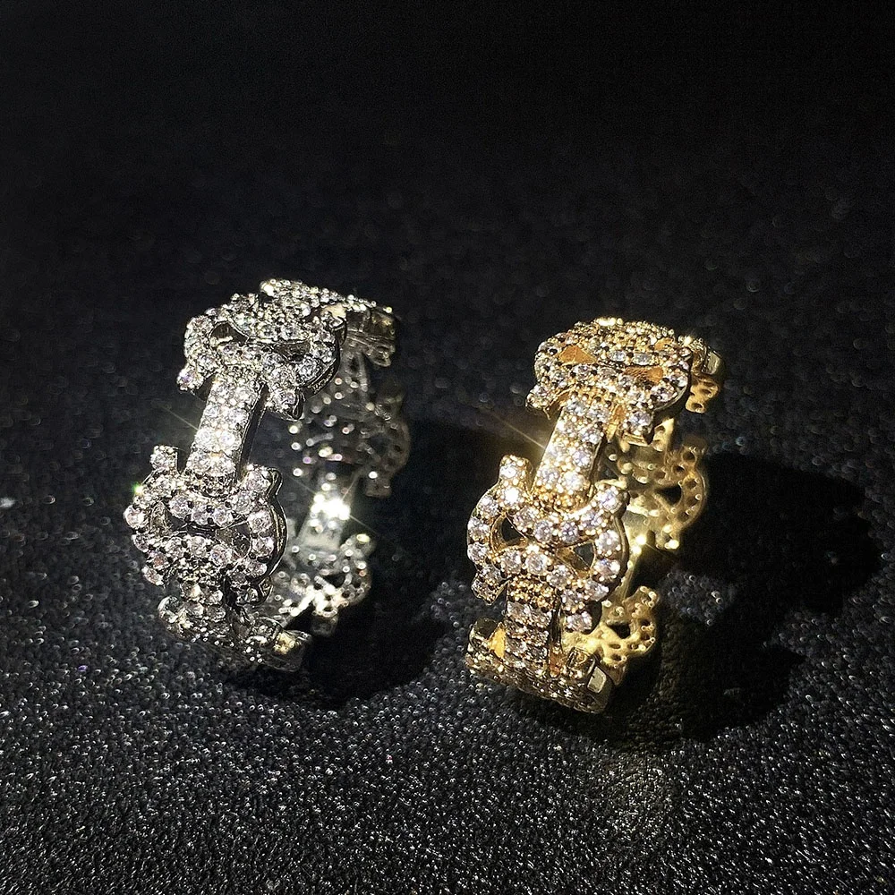 

18K Gold Plated Jewelry Hip Hop Cuban Link Chain Cubic Zirconia Diamond Rings