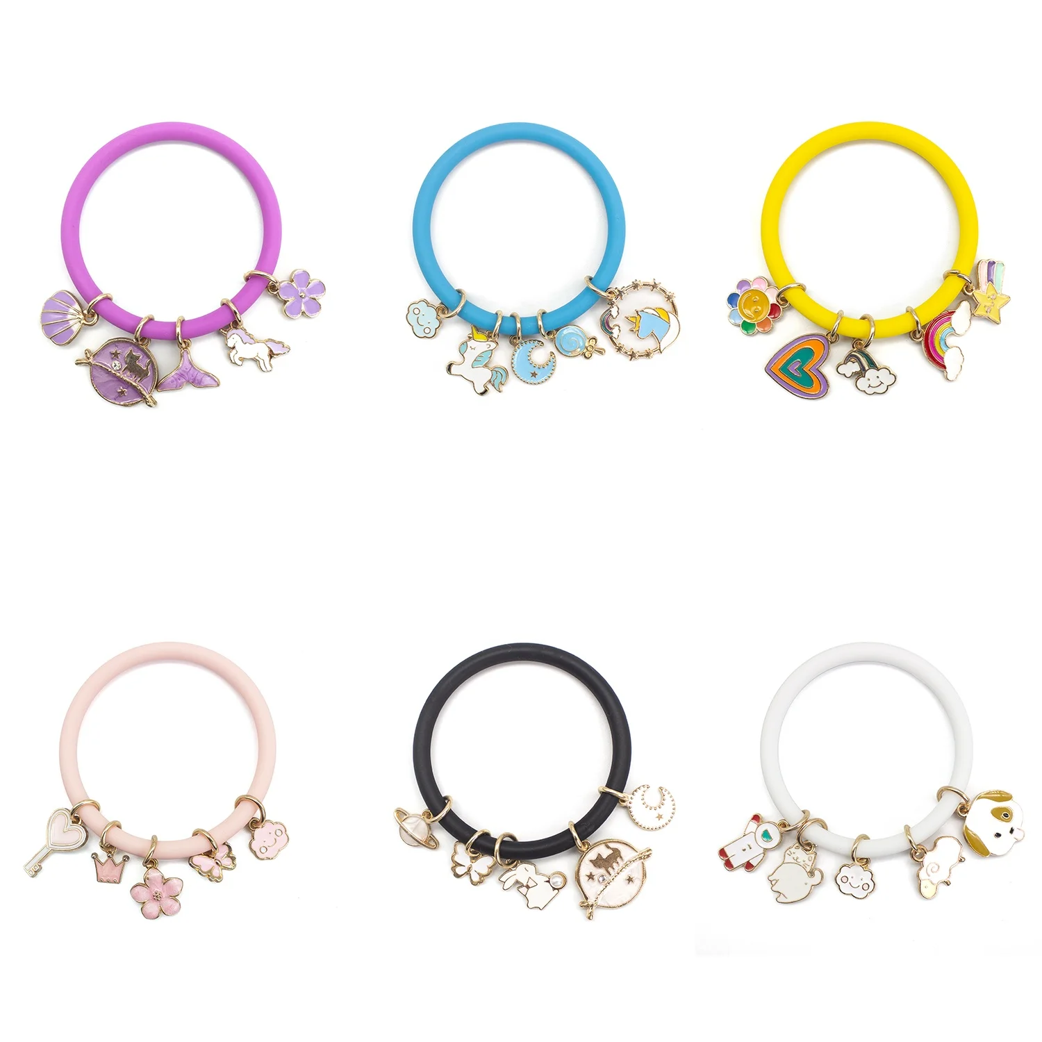 

Kids Girls Women Silicone Bracelet Round Stackable Bangle with Pendant, Picture shows