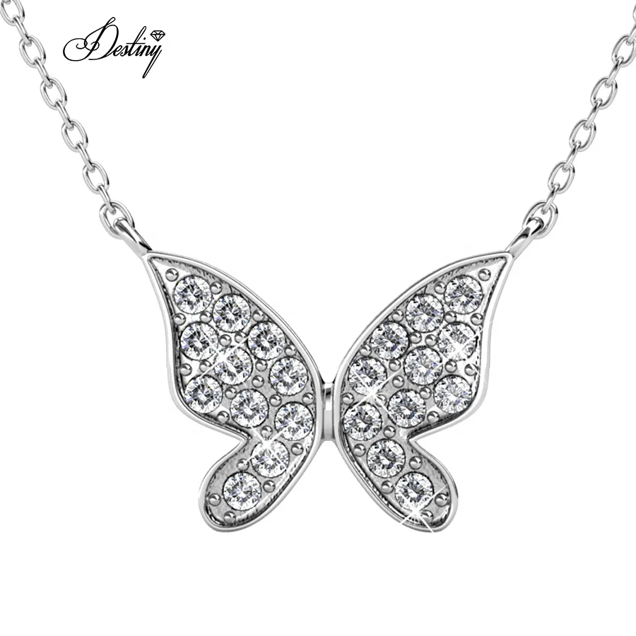 

Destiny Jewellery Embellished Sparkle Crystals Dainty Gold Plated Pave Meadow Butterfly Pendant Necklace Girlfriend Women Gift, White / rose gold