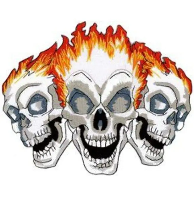 
whole sale rate customized Embroidered Badges Of Three Skulls Flame Embroidered Patch 12 X 10 Cm in high quality 