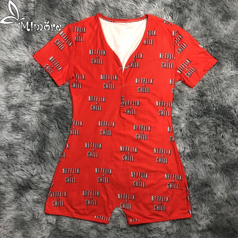 

Mimore Fashion Design short sleeve onesie adults Netflix and chill onesie
